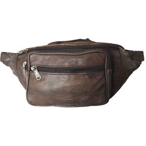 Genuine Lambskin Leather Unisex Brown Fanny Bag #3012